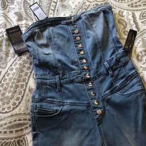 Bebe denim strapless jumpsuit size 26